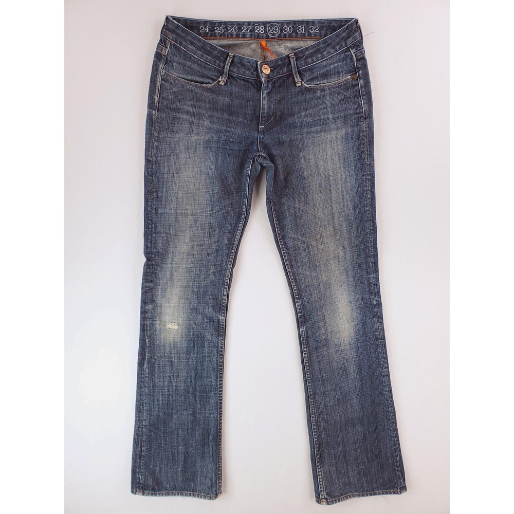 Earnest Sewn Jeans Womens 29 Blue Bootcut Low Rise Distressed Made USA Y2K